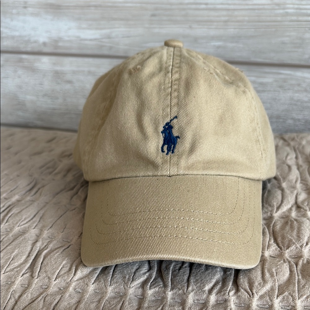 Beige Cap with Blue Logo